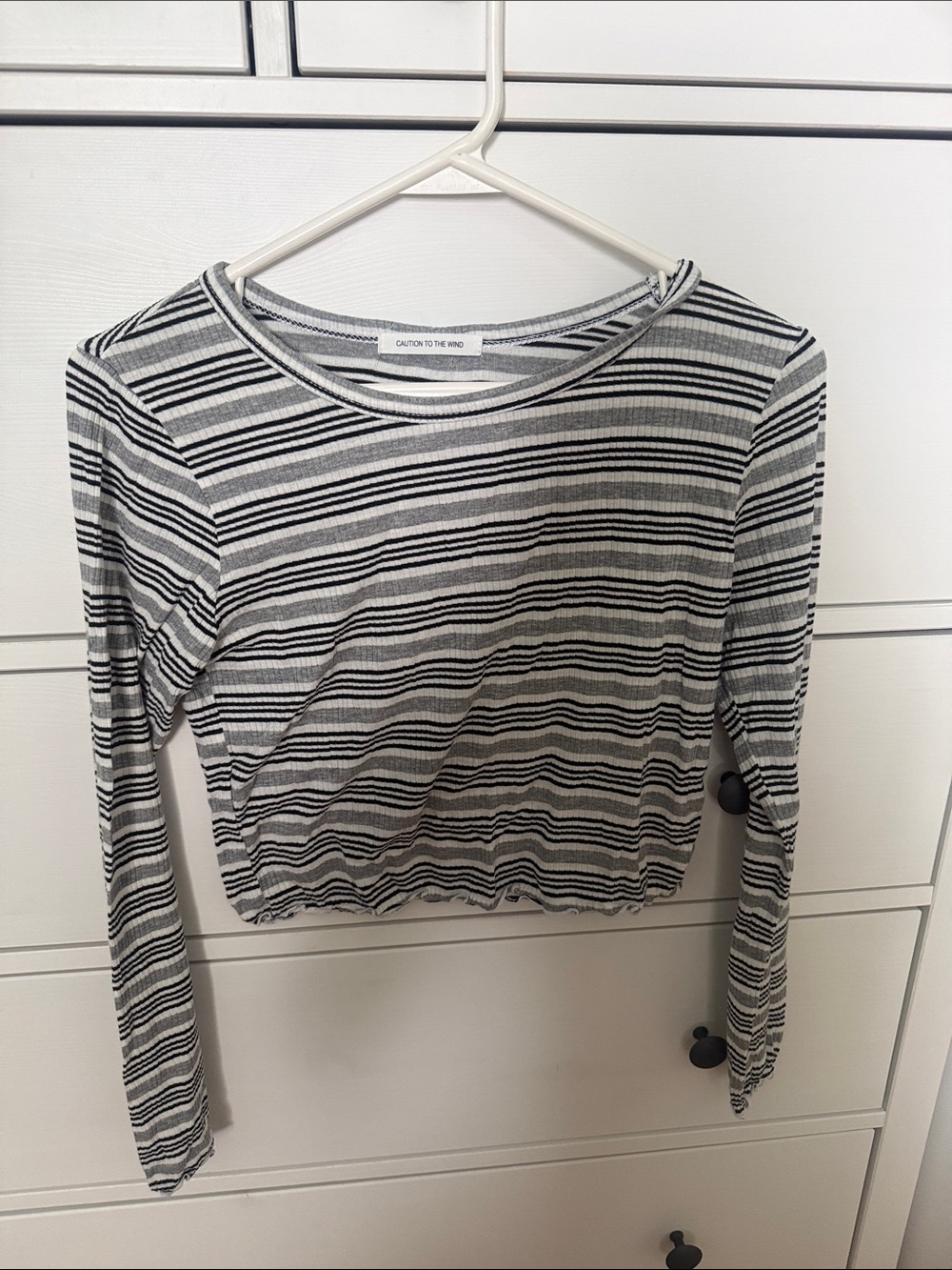 Caution To The Wind Black & White Striped Ribbed Long Sleeve Top